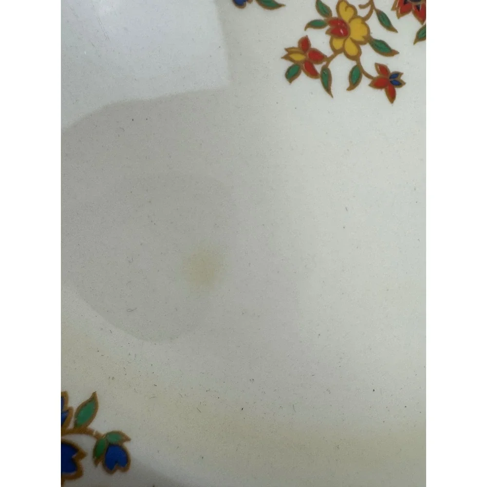 Grindley England Vintage Oval Serving Platter Floral Green Gold Scalloped 11.5